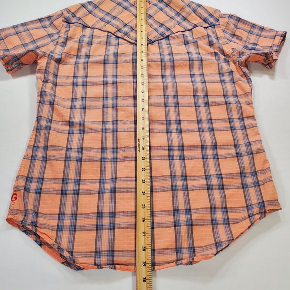 Guess Shirt Mens Medium Light Salmon Plaid Unique Wood Snap Rodeo Cowboy Western - Picture 14 of 15